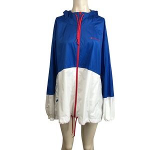 Columbia Sportswear Womens 3X Blue White Colorblock Hooded Windbreaker Jacket
